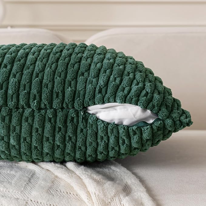 Set of 4 Dark Green Decorative Throw Pillow Covers 22x22 Inch Corduroy Pillow - Image 4