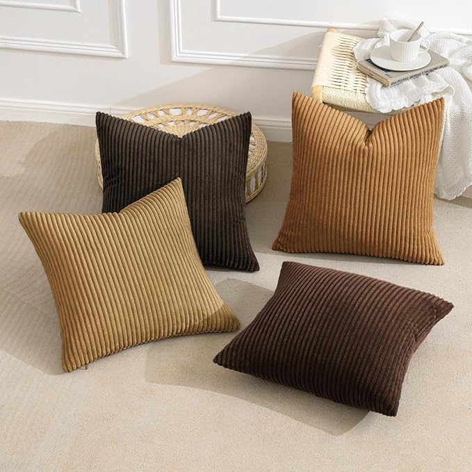 MIULEE Fall Corduroy Decorative Throw Pillow Covers Camel Brown 20x20 | Set of 4 - Image 3