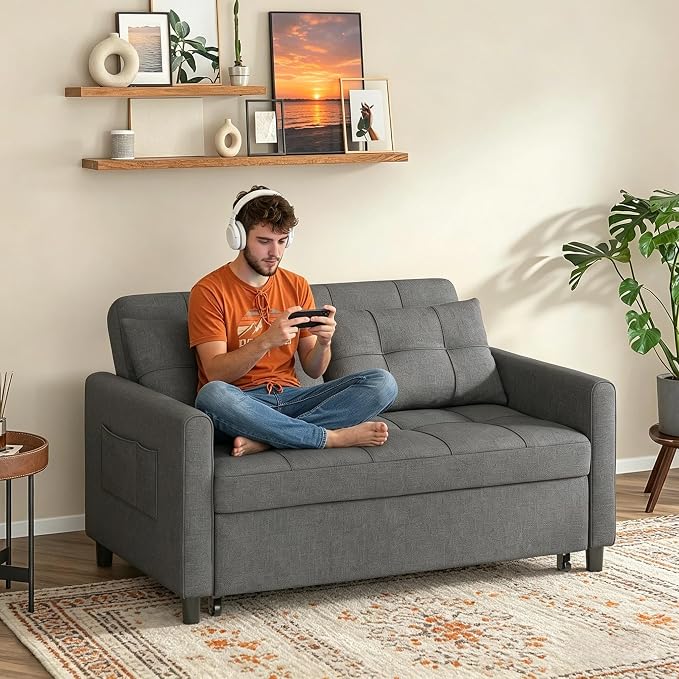 Gizoon 3-in-1 Convertible Loveseat Sleeper Couch Bed, 71.7" Extended Pull Out - Image 4