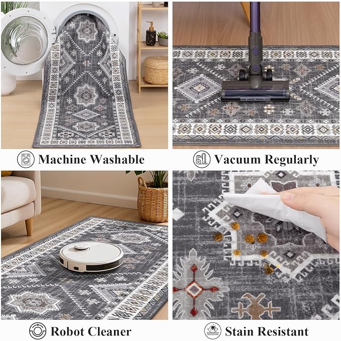 HEBE Boho Kitchen Mats for Floor 24''x120'', Non Slip Washable Runner Rug | - Image 5