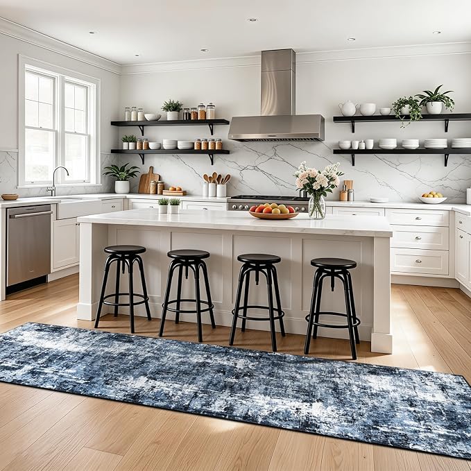Rugflix 3x10 Runner Rug for Hallway, Washable Navy Blue Long Runners | Machine - Image 2