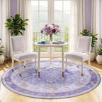 RELEANY Washable Area Rug, Round 5ft, Water Repellent, Pet Friendly, Vintage - Image 3