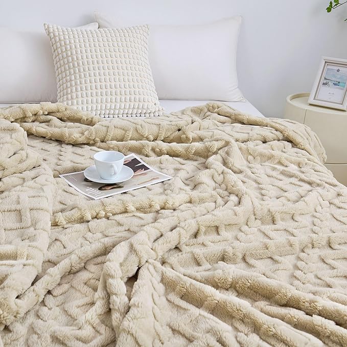 Aganear Fleece Throw Blanket for Bed Couch 90"x108" Khaki | Lightweight Fuzzy - Image 5