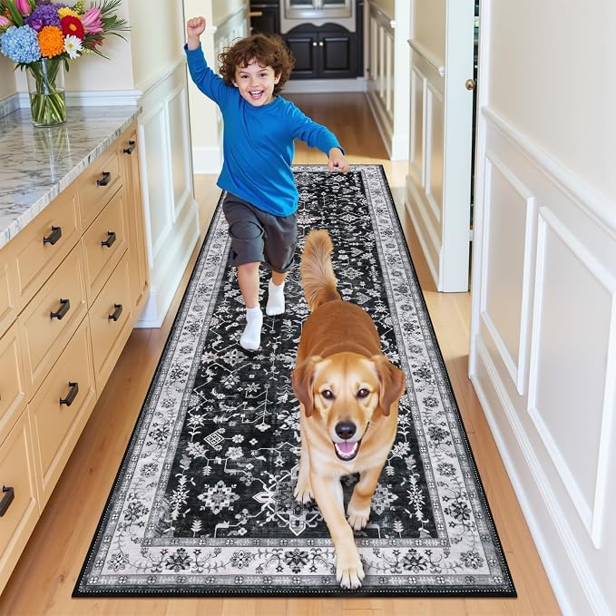HEBE Hallway Runner Rug 2'x8', Washable Non Slip Kitchen Rug Runner | Soft Boho - Image 8
