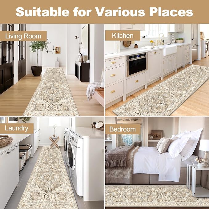 Yamaziot Washable Runner Rug, 3x10 Non-Slip Boho Hallway Kitchen Rug | Stain - Image 8