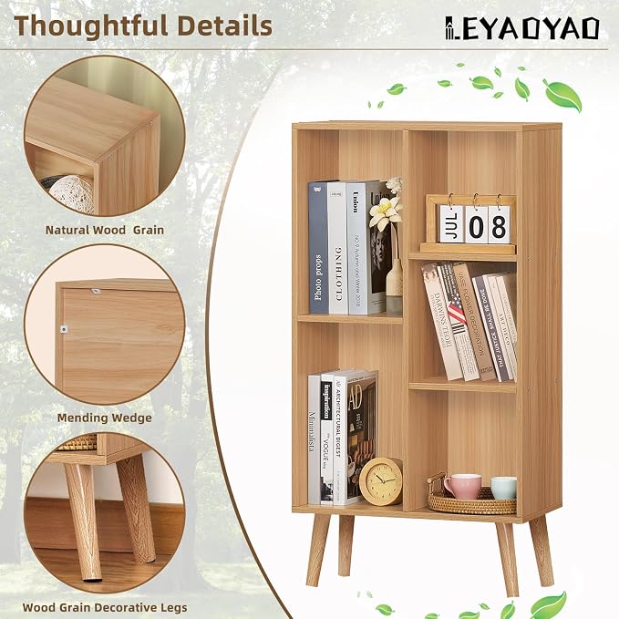 LEYAOYAO Wooden 5 Cube Bookshelf, Natural 3 Tier Book Shelf - Image 5