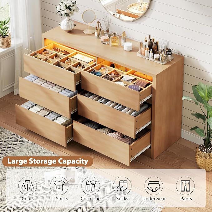 Jocoevol Modern LED 6 Drawer Dresser - Image 5