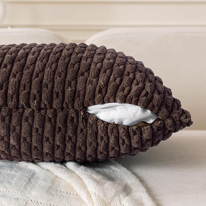 Set of 4 Dark Brown Decorative Throw Pillow Covers 20x20 Inch Corduroy Pillow - Image 3