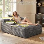 Boneless Chaise Lounge Couch Indoor, Oversized Corduroy Upholstered Sofa Bed - Image 5