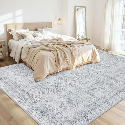 10x14 Area Rugs Living Room: Bedroom Neutral Washable Carpet Gray | Vintage - Image 2