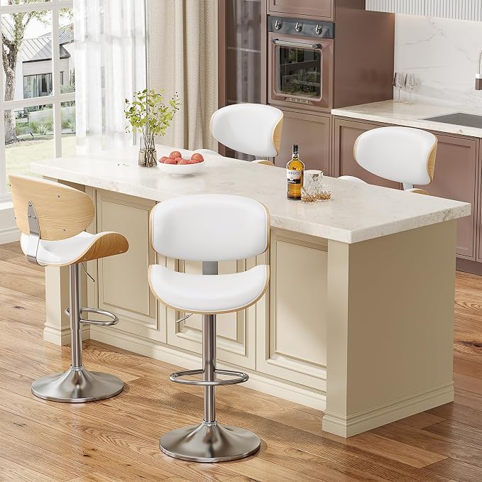 YaFiti Bar Stools Modern PU Leather Adjustable Swivel Barstools, Kitchen - Image 7