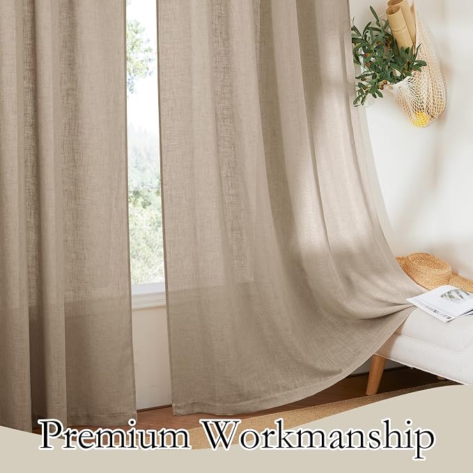 RYB HOME Linen Semi Sheer Kitchen Curtains Over Sink 36 inches Length | Light - Image 7