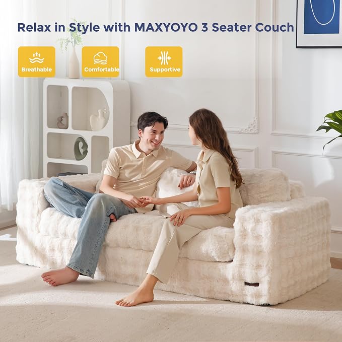 MAXYOYO 3 Seater Sofa for Living Room, Tufted Boneless Couch Bubbled Sofa Couch - Image 3