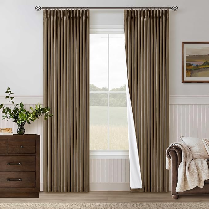 Dutch Cocoa Pinch Pleated 100% Blackout Linen Curtains 84 Inch Length 40x84 | by Twodrapes