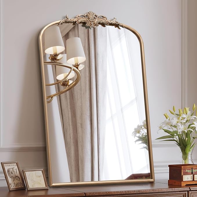 Besdomus Large Antique Wall Mirror: 24"x36" French Arched Champagne Gold by Besdomus