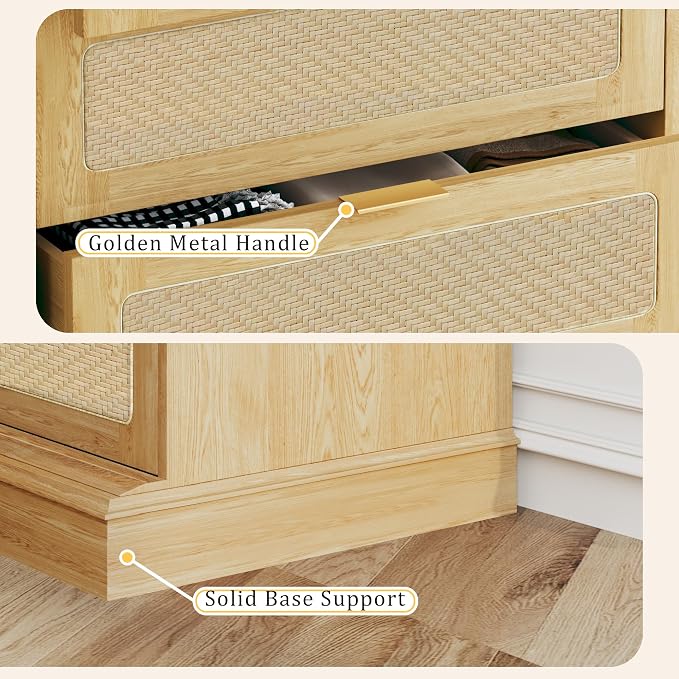 HUAHUU 9 Drawer Dresser for Bedroom, 60 Inch Long Dressers & Rattan Chest of - Image 6
