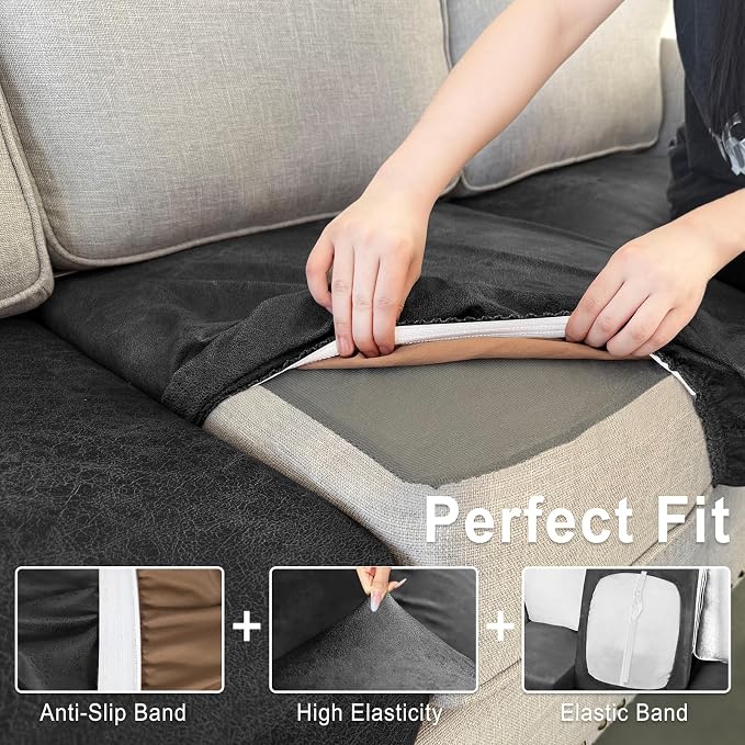 ANARACHON Leather Look Couch Cushion Covers Sofa Seat Slipcovers Sets Couches - Image 4