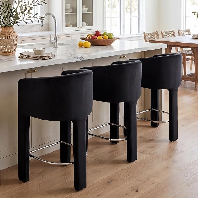 HNY Modern Counter Height Bar Stools Set of 3, Upholstered Barstools by HNY