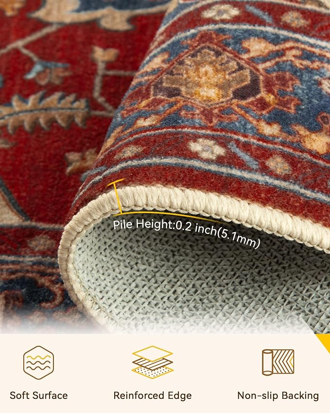 RELEANY Washable Area Rug, Round 8ft, Water Repellent, Pet Friendly, Vintage - Image 4