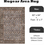 5x7 Brown Blue Vintage Floral Washable Area Rug - Image 2