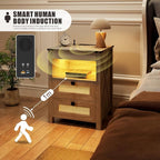 Night Stand with Gun Drawer, Bedside Table with Charger Station & LED Human - Image 6