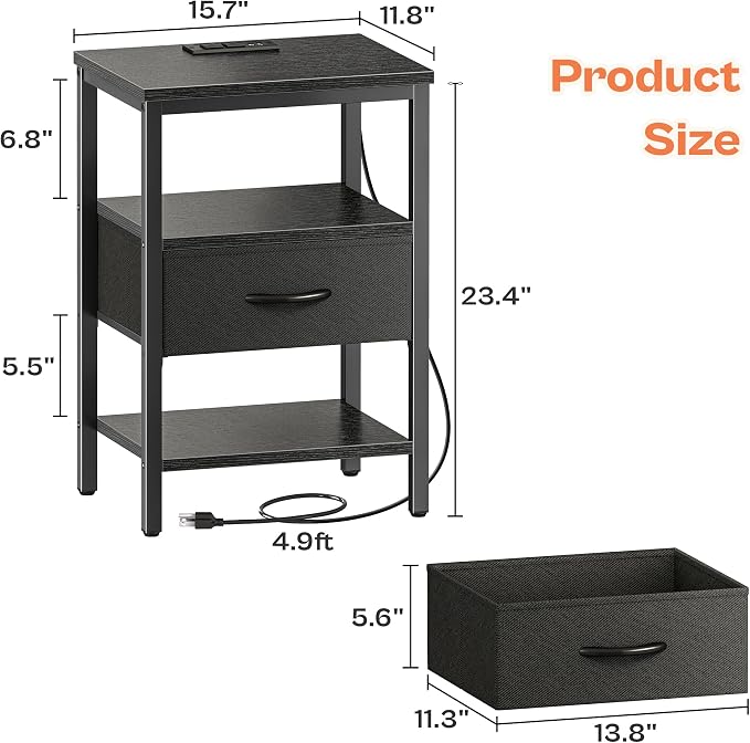 SUPERJARE Nightstand Set of 2, Bed Side Tables - Image 7