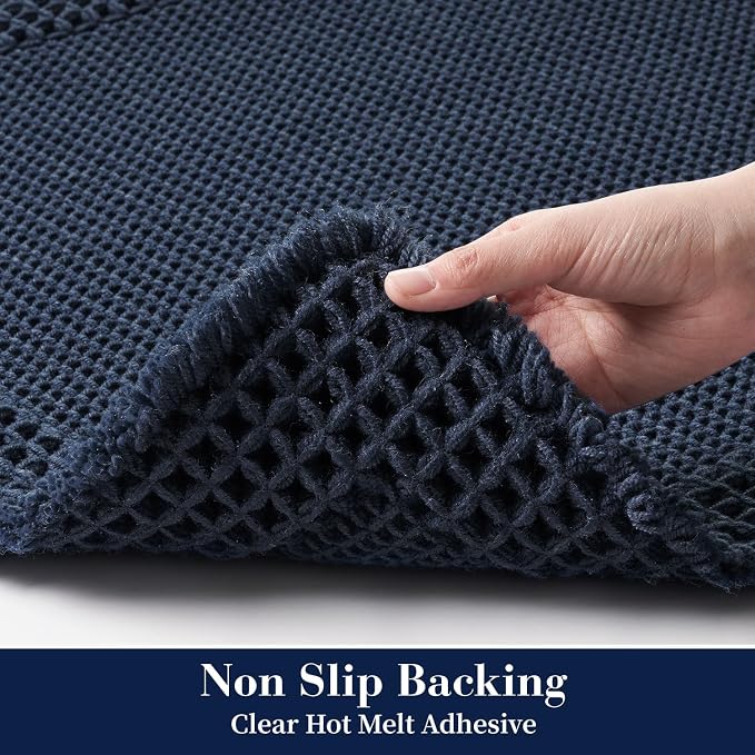 RESARE Waffle Bathroom Runner Rugs, Non Slip Boho Bath Mat 24"x48" Navy | Long - Image 4