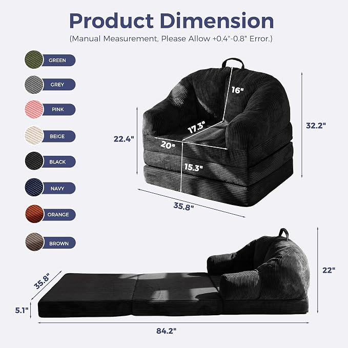 MAXYOYO Folding Sofa Bed with Backrest, Boneless Fold Out Couch Bed with Handle - Image 2