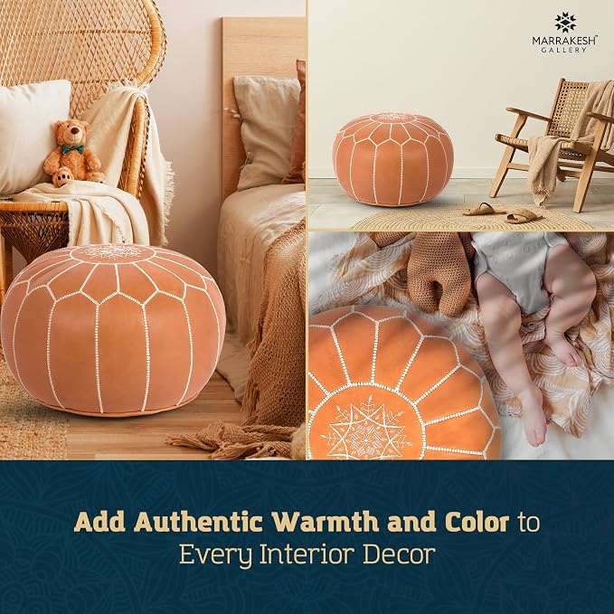Marrakesh Gallery Genuine Leather Round Pouf Unstuffed - Image 8