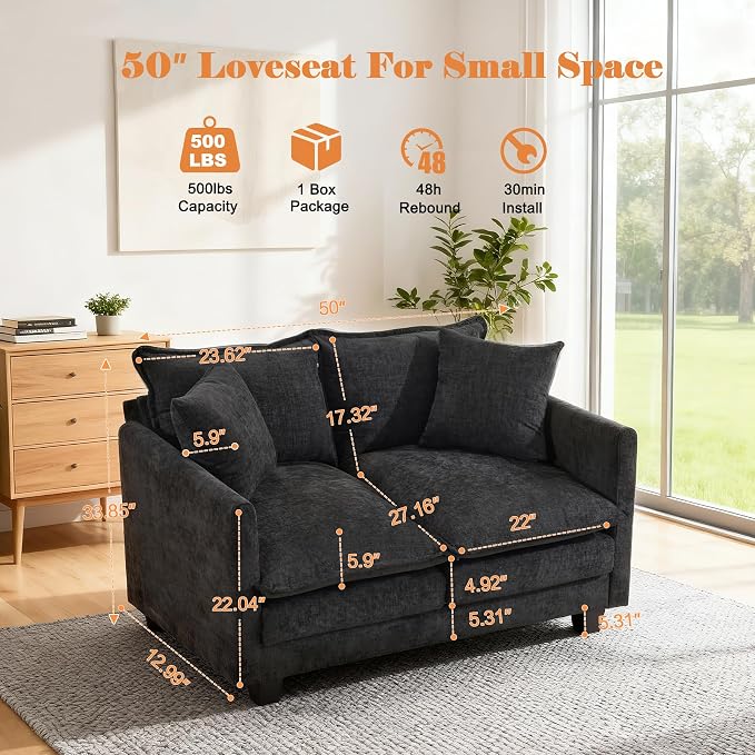 Loveseat Sofa Cloud Sofa Couch 50'', Modern Loveseats 2 Seat Couch 27" Deep Seat - Image 2