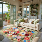 Green Floral Washable Area Rug 6x9 - Image 3