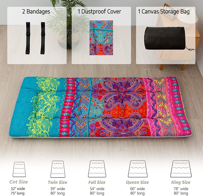 MAXYOYO Bohemian Floor Bed, Japanese Futon Mattress, Narrow Twin Single Bed - Image 4