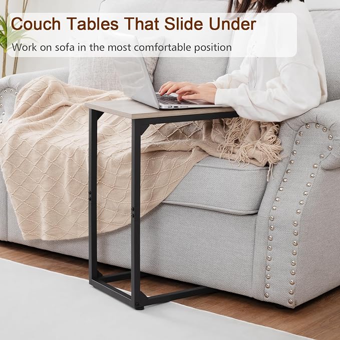 AMHANCIBLE C Shaped Side Table, End Tables Living Room Set of 2, Slide Under - Image 4