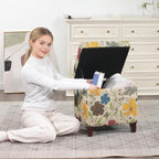 Adeco 18 Inch High Cube Ottoman Storage, Floral Printed Linen Chair Foot Stools - Image 5