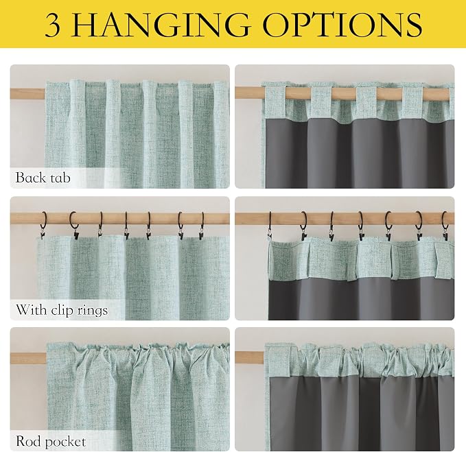 NICETOWN Seafoam Green Bedroom Full Blackout Linen Curtain Panels, Thick - Image 6