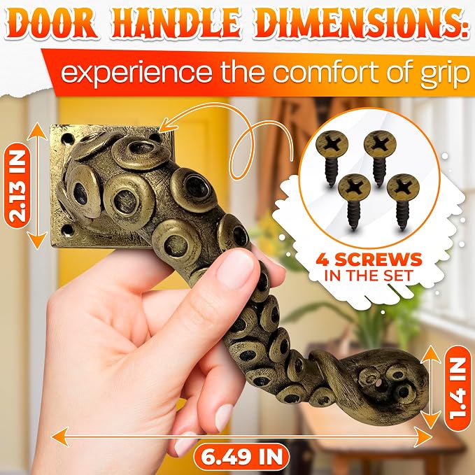 Octopus Door Handle – Unique Tentacle Design, Heavy Duty Pull, 6.49 x 1.4 x - Image 2