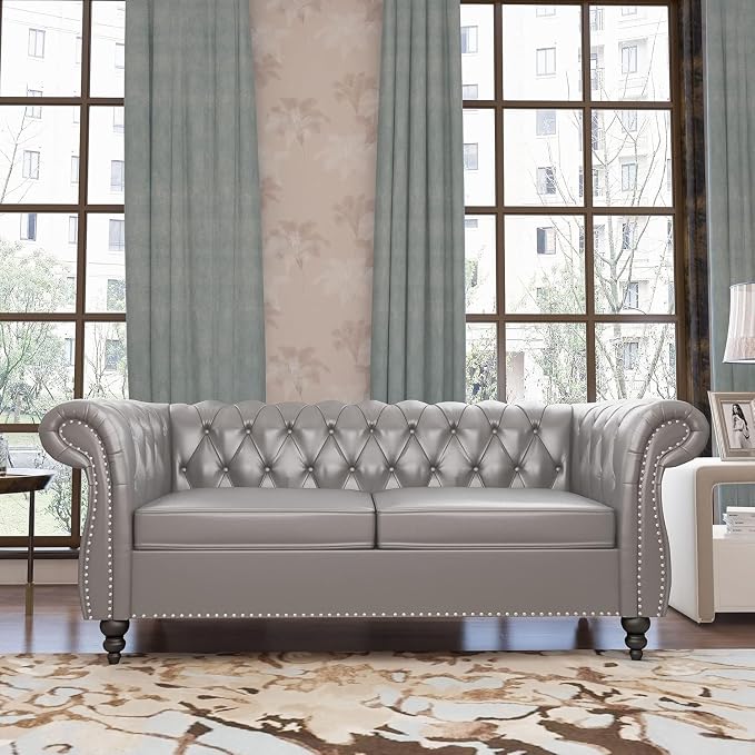 Mid-Century 2 Seater Sofa, Faux Leather Loveseat - Image 6
