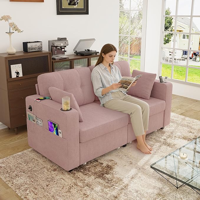 67" Small Loveseat Couch with Storage, USB Charging and Cup Holder, Space - Image 7