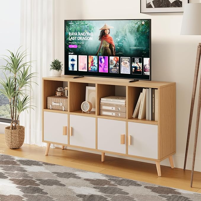 8-Cube Storage Organizer with Doors & 5 Solid Wood Legs, Mid-Century Modern - Image 5