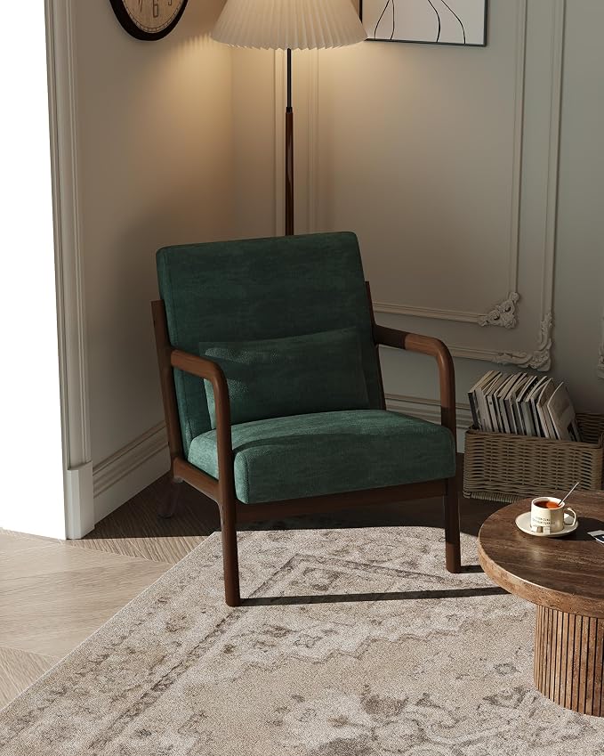 Garvee Mid-Century Modern Accent Chair, Chenille Upholstery, Solid Wood Armchair by Garvee