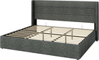 Allewie King Size Lift Up Storage Bed, Modern Wingback Headboard, Hydraulic - Image 9