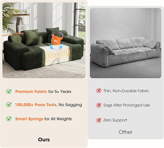 83.5" Boneless Loveseat with 2 Ottoman, Cloud Comfy Sofa Bed, Modular Sofa - Image 5