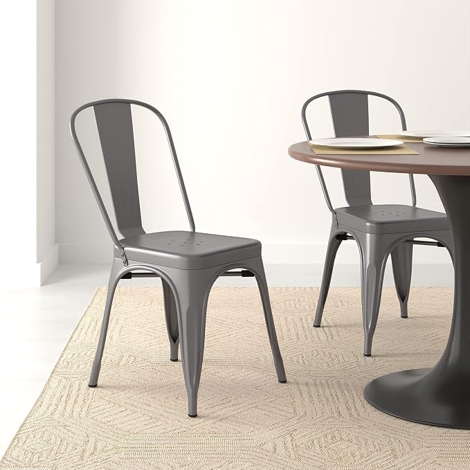 Amazon Basics Metal Dining Chairs, Indoor/Outdoor, 330-Pound Capacity, Dark Gray - Image 9