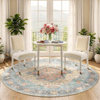 RELEANY Washable Area Rug, Round 5ft, Water Repellent, Pet Friendly, Vintage - Image 3