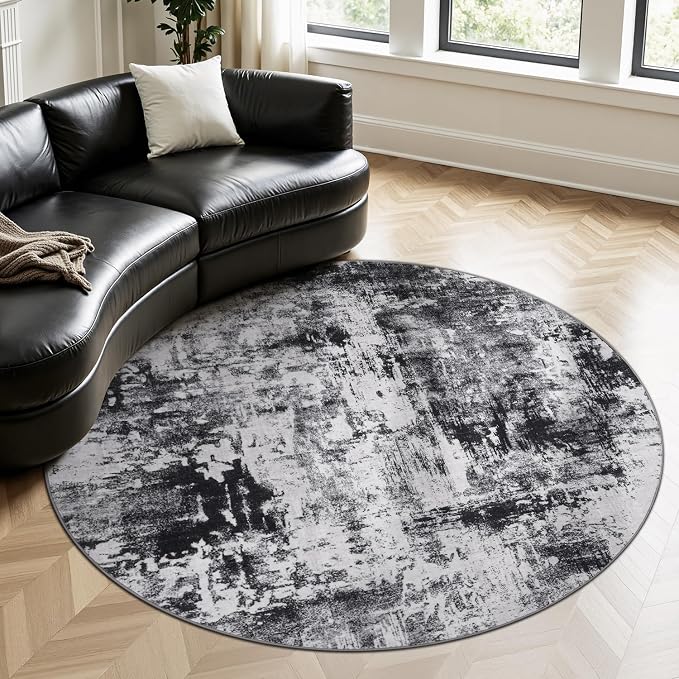 Rugflix Round Area Rugs 6Ft for Living Room, Washable Black Grey Circle Rug | by RugflixAreaRugs
