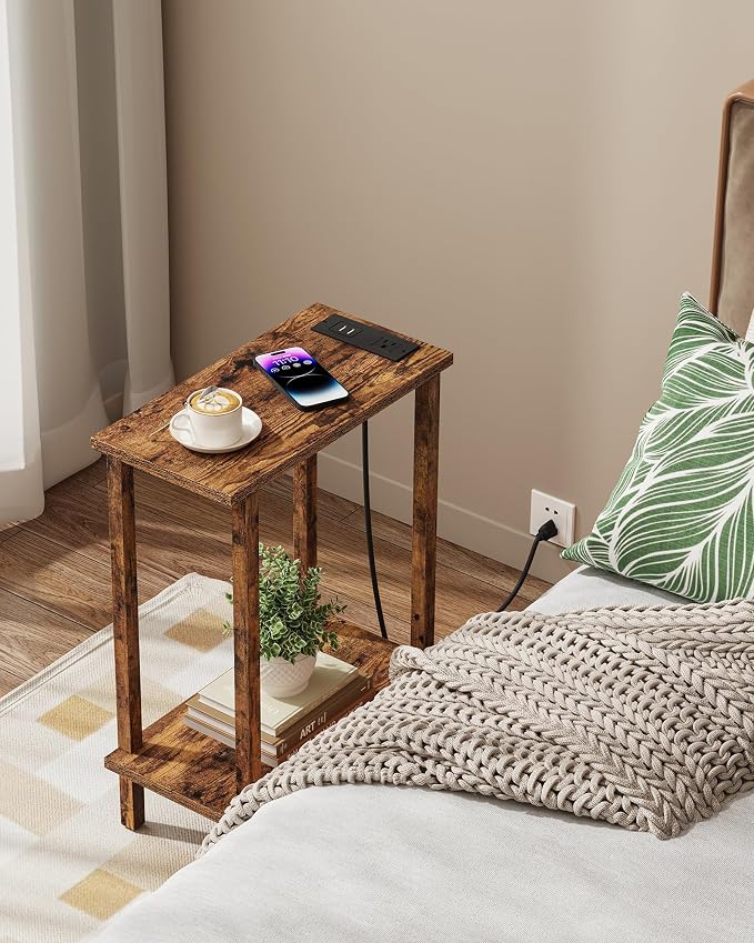 TUTOTAK Small End Table with Charging Station, Narrow Side Table with USB Ports - Image 3