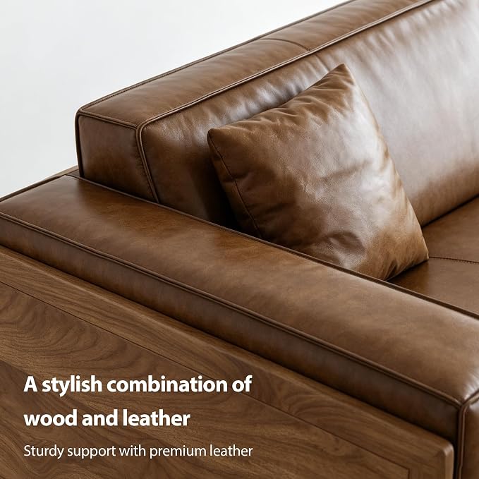 Mid-Century Modern Leather Sofa 111.81" - Image 5