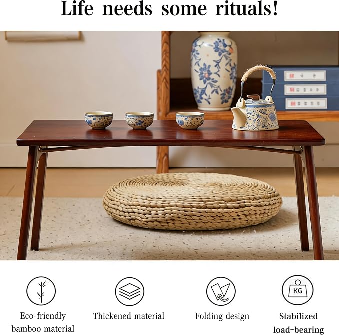 JIKUGO Bamboo Folding Coffee Table No Assembly Required Japanese Floor Table - Image 7