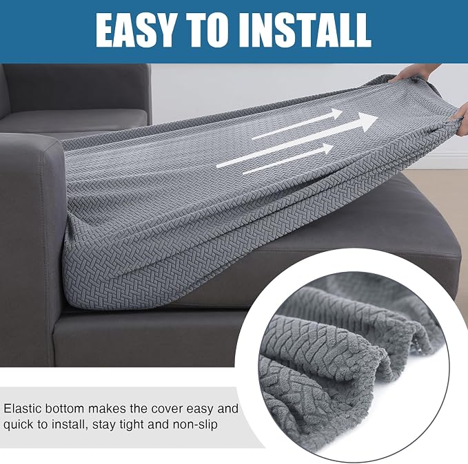 Smiry Waterproof Couch Cushion Covers, Stretch Jacquard Thick Sofa Cushion - Image 4