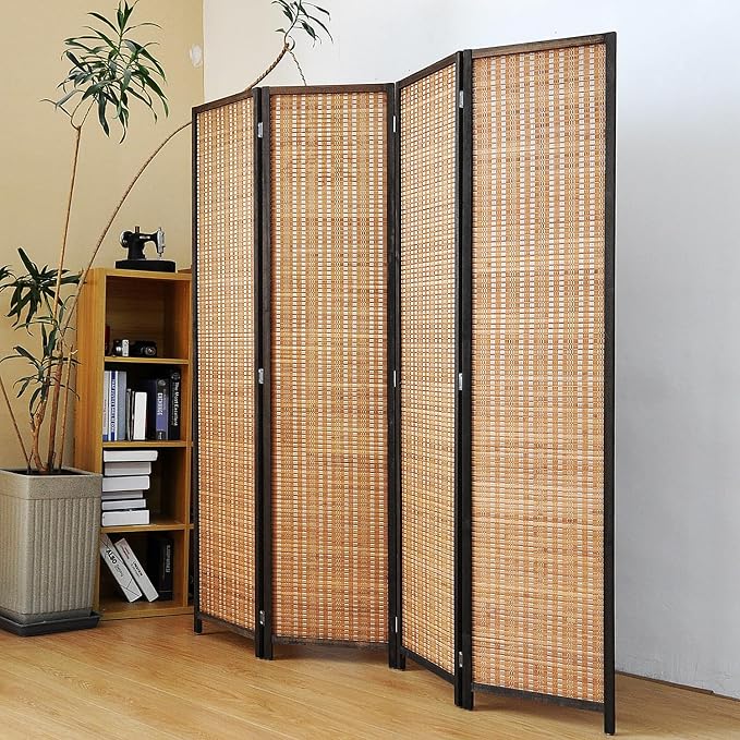 4 Panel Bamboo Room Divider Screen, 5.6 FT Tall Bamboo Divider Folding Panel - Image 5